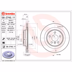 Disque de frein BREMBO 09C74311 arrière, ventilé, à haute teneur en carbone, 1 pièce