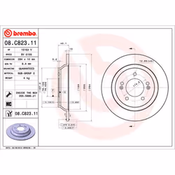 Disque de frein BREMBO 08C82311 arrière, plein, à haute teneur en carbone, 1 pièce