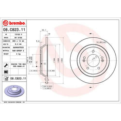 Disque de frein BREMBO 08C82311 arrière, plein, à haute teneur en carbone, 1 pièce