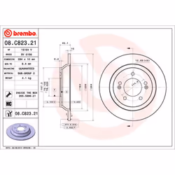 Disque de frein BREMBO 08C82321 arrière, plein, à haute teneur en carbone, 1 pièce