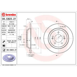 Disque de frein BREMBO 08C82321 arrière, plein, à haute teneur en carbone, 1 pièce