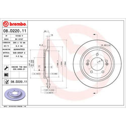 Disque de frein BREMBO 08D22011 arrière, plein, à haute teneur en carbone, 1 pièce