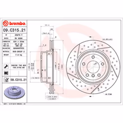 Disque de frein BREMBO 09C31521 arrière, ventilé, rainuré, à haute teneur en carbone, 1 pièce