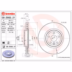 Disque de frein BREMBO 09D06321 avant, ventilé, à haute teneur en carbone, 1 pièce