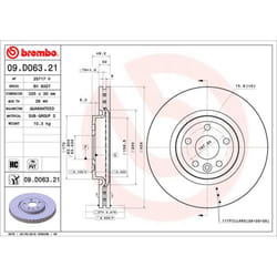 Disque de frein BREMBO 09D06321 avant, ventilé, à haute teneur en carbone, 1 pièce