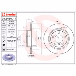 Disque de frein BREMBO 08D18011 arrière, plein, à haute teneur en carbone, 1 pièce
