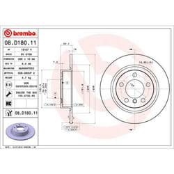 Disque de frein BREMBO 08D18011 arrière, plein, à haute teneur en carbone, 1 pièce