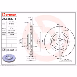 Disque de frein BREMBO 09C65211 avant, ventilé, 1 pièce