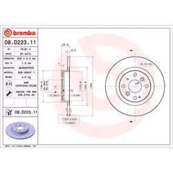 Disque de frein BREMBO 08D22311 arrière, plein, 1 pièce