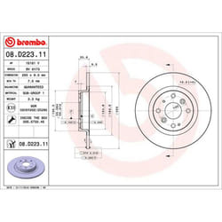 Disque de frein BREMBO 08D22311 arrière, plein, 1 pièce