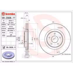 Disque de frein BREMBO 09C92811 avant, ventilé, 1 pièce