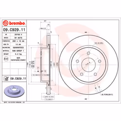 Disque de frein BREMBO 09C92911 arrière, ventilé, 1 pièce