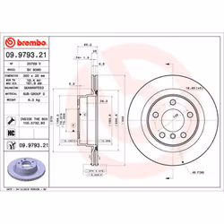 Disque de frein BREMBO 9979321 arrière, ventilé, 1 pièce
