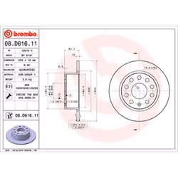 Disque de frein BREMBO 08D61611 arrière, plein, 1 pièce