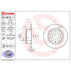 Disque de frein BREMBO 08D61611 arrière, plein, 1 pièce