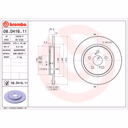 Disque de frein BREMBO 08D41611 arrière, plein, 1 pièce