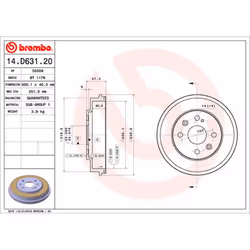 Tambour de frein BREMBO 14.D631.20
