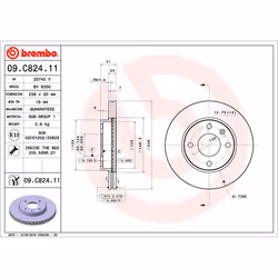 Disque de frein BREMBO 09C82411 avant, ventilé, 1 pièce