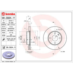Disque de frein BREMBO 09C82411 avant, ventilé, 1 pièce