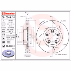 Disque de frein BREMBO 09C54931 avant, ventilé, rainuré, à haute teneur en carbone, 1 pièce