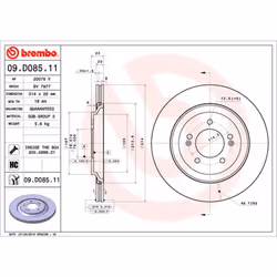 Disque de frein BREMBO 09D08511 arrière, ventilé, à haute teneur en carbone, 1 pièce