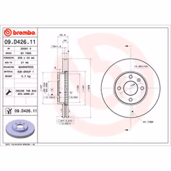 Disque de frein BREMBO 09D42611 avant, ventilé, 1 pièce