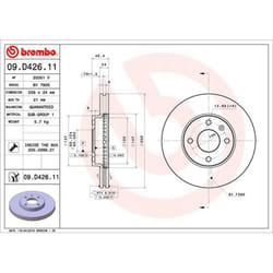 Disque de frein BREMBO 09D42611 avant, ventilé, 1 pièce