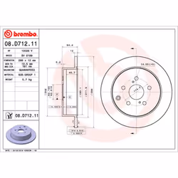 Disque de frein BREMBO 08D71211 arrière, plein, 1 pièce