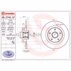 Disque de frein BREMBO 08C74237 arrière, plein, 1 pièce