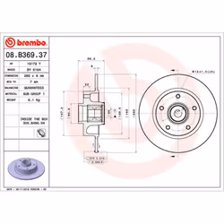 Disque de frein BREMBO 08B36937 arrière, plein, 1 pièce