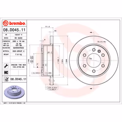 Disque de frein BREMBO 08D04511 arrière, plein, à haute teneur en carbone, 1 pièce