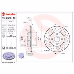 Disque de frein BREMBO XTRA LINE BREMBO 09.A968.1X, 1 pièce