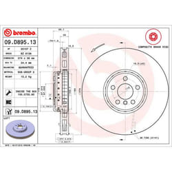 Disque de frein BREMBO 09D89513 avant, ventilé, à haute teneur en carbone, 1 pièce