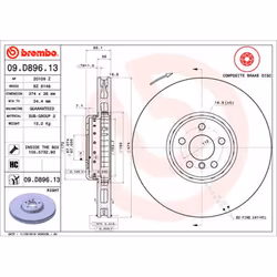 Disque de frein BREMBO 09D89613 avant, ventilé, à haute teneur en carbone, 1 pièce