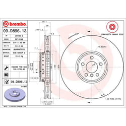 Disque de frein BREMBO 09D89613 avant, ventilé, à haute teneur en carbone, 1 pièce