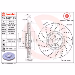 Disque de frein BREMBO 09D89723 avant, ventilé, à haute teneur en carbone, 1 pièce