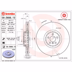 Disque de frein BREMBO 09D89813 avant, ventilé, à haute teneur en carbone, 1 pièce