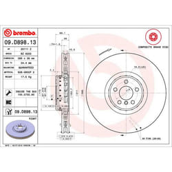 Disque de frein BREMBO 09D89813 avant, ventilé, à haute teneur en carbone, 1 pièce