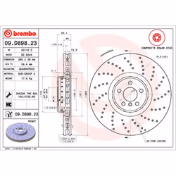Disque de frein BREMBO 09D89823 avant, ventilé, à haute teneur en carbone, 1 pièce