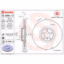 Disque de frein BREMBO 09D89913 avant, ventilé, à haute teneur en carbone, 1 pièce