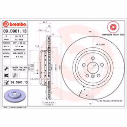 Disque de frein BREMBO 09D90113 arrière, ventilé, à haute teneur en carbone, 1 pièce