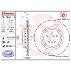 Disque de frein BREMBO 09D90113 arrière, ventilé, à haute teneur en carbone, 1 pièce