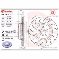 Disque de frein BREMBO 09D90123 arrière, ventilé, à haute teneur en carbone, 1 pièce