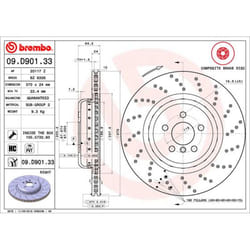 Disque de frein BREMBO 09D90133 arrière, ventilé, à haute teneur en carbone, 1 pièce