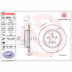 Disque de frein BREMBO 09D90213 arrière, ventilé, à haute teneur en carbone, 1 pièce