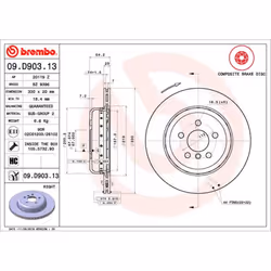 Disque de frein BREMBO 09D90313 arrière, ventilé, à haute teneur en carbone, 1 pièce