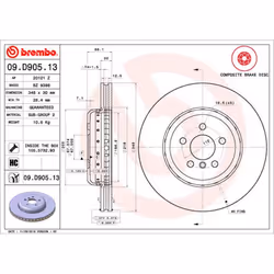 Disque de frein BREMBO 09D90513 avant, ventilé, à haute teneur en carbone, 1 pièce
