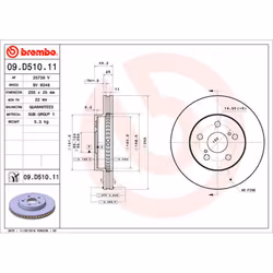 Disque de frein BREMBO 09D51011 avant, ventilé, 1 pièce