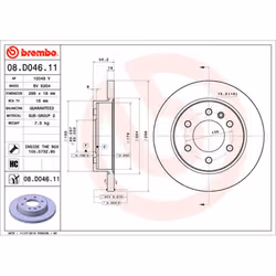 Disque de frein BREMBO 08D04611 arrière, plein, à haute teneur en carbone, 1 pièce