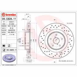 Disque de frein BREMBO 09C82811 avant, ventilé, à haute teneur en carbone, 1 pièce